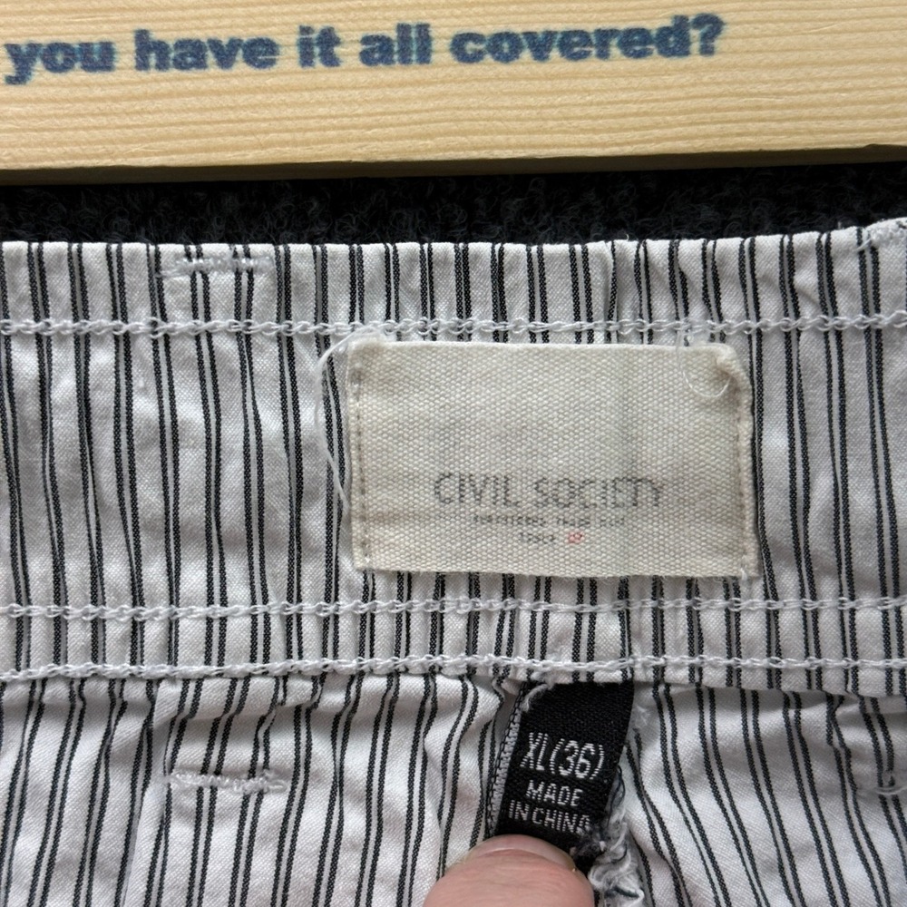 Civil Society Skinny Seersucker Pants Mens XL 36 White Navy Blue Striped READ - Picture 6 of 16